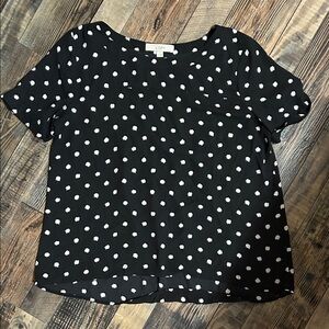 LOFT Black Blouse with White Dots